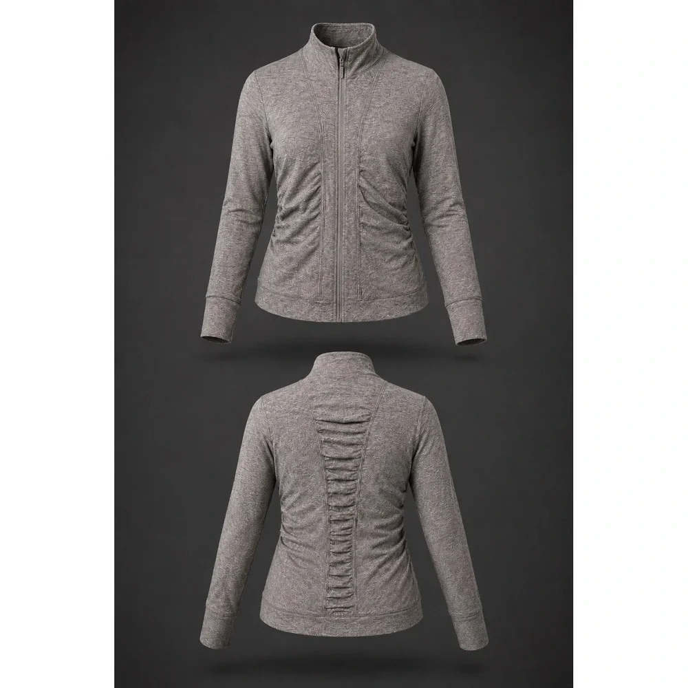 Lululemon Heathered Lunar Rock Ruched back & side cypress kiss 1/2 Zip Jacket 12
